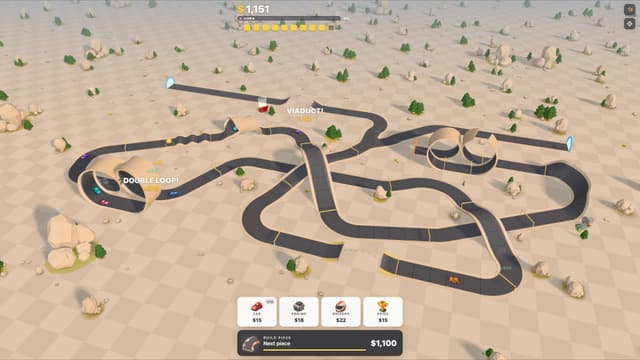 A big tangled track with a double loop, a viaduct and portals